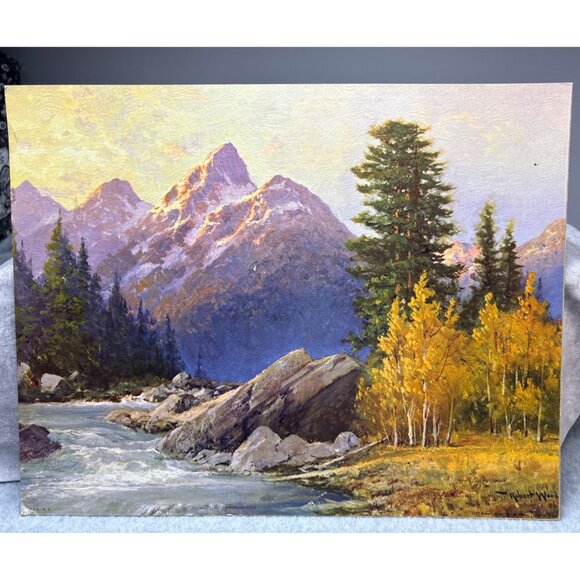 Robert Wood 1956 Grand Teton Litho Landscape Artwork 14"x11" - Picture 1 of 15